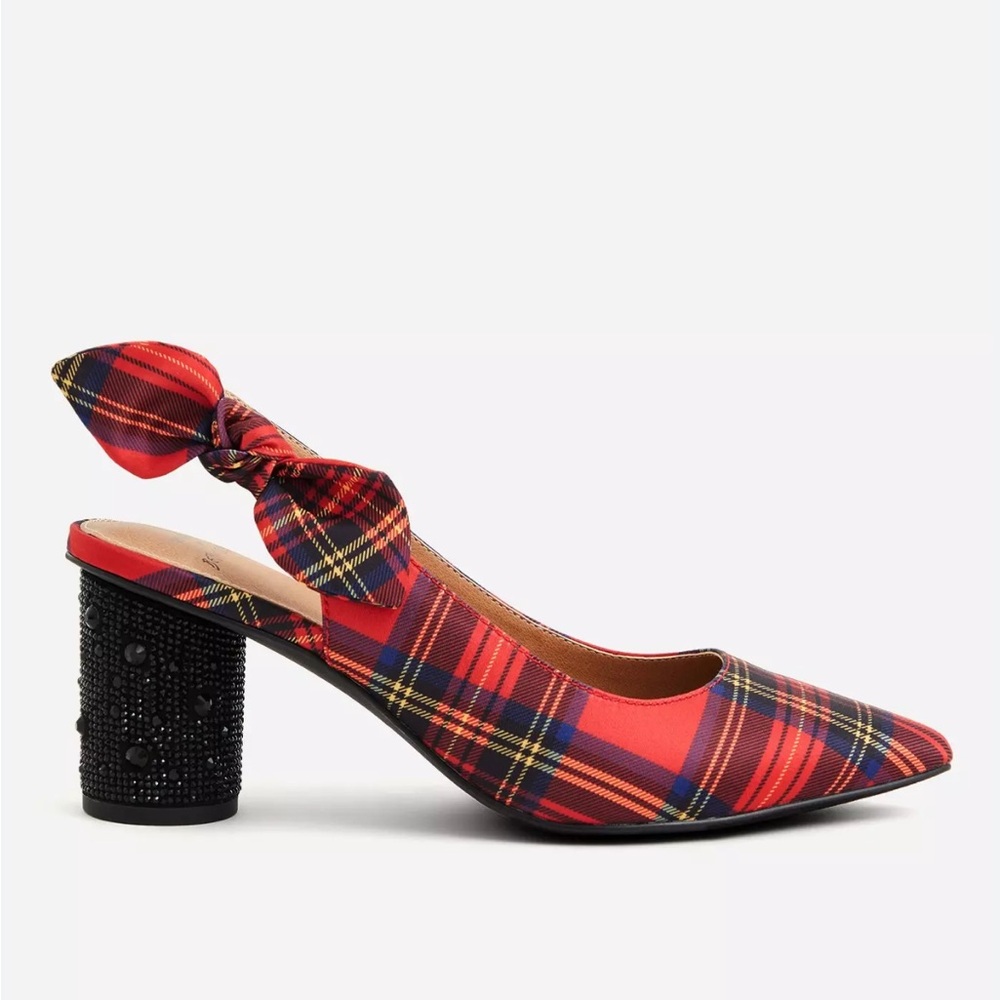 Torrid Red Plaid Heels with Black Beaded Block Heel